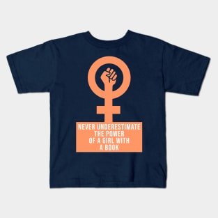 Never underestimate the power of a girl with a book - RBG Kids T-Shirt